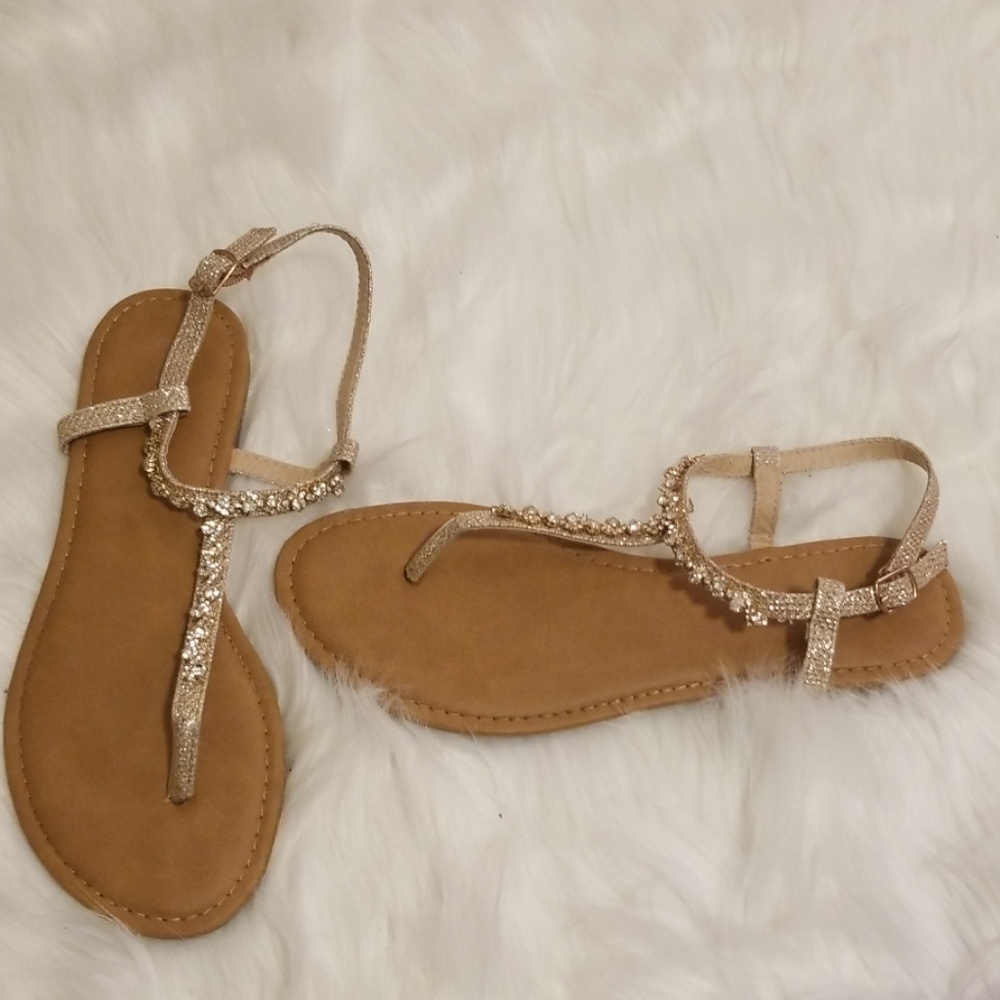 Rose gold diamond t-strap sandals